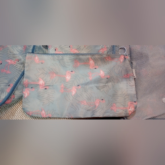 Fadish Light Blue and  Pink Flamingo Print Travel Kit - Picture 4 of 7